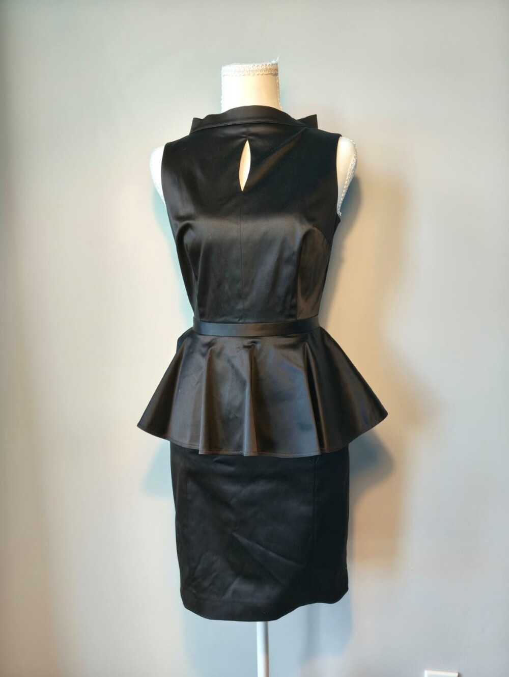 Guess by Marciano Black Satin Peplum Midi Dress